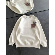 Pomeya  Bisiklet Yaka Baskılı Sweatshirt - Beyaz