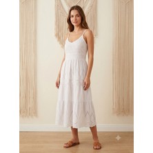 Meltem Collection Ince Askılı Nakışlı Müslin Elbise