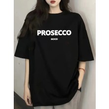 Pomeya  Baskılı Oversize Bisiklet Yaka T-Shirt - Siyah