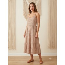 Meltem Collection Ince Askılı Nakışlı Müslin Elbise