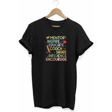 Pomeya  24 Kasım Öğretmenler Günü Hediye Temalı Oversize Bisiklet Yaka T-Shirt - Siyah