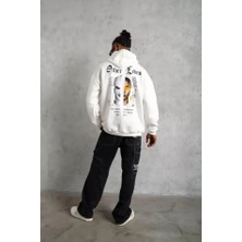 Pomeya  Erkek Sırt Baskılı Oversize Üç Iplik Kapüşonlu Sweatshirt - Beyaz