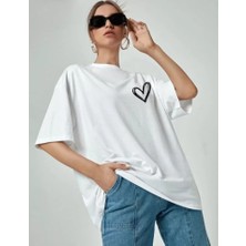Pomeya  Bisiklet Yaka Baskılı Oversize T-Shirt - Beyaz