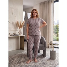 Sleeproom Büyük Beden Bisiklet Yaka Kalp Desen Kısa Kollu Pijama Takımı