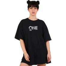 Pomeya  Unisex Baskılı Oversize T-Shirt - Siyah