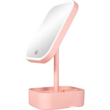 Layfhex Bölmeli Dokunmatik LED Işıklı USB Yuvarlak Masaüstü Kozmetik Makyaj Aynası