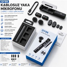 Azurtech QY99 Kablosuz Yaka Mikrofonu | 2 Verici + 1 Alıcı, Şarj Kutulu, Gürültü Engelleme, Type-C/lightning Uyumlu Profesyonel Mikrofon Seti