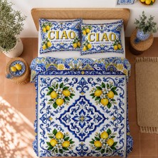 Helen George Amalfi Ciao Limon Desenli Çift Kişilik Nevresim Seti 3 Parça Çarşafsız Çift Taraflı Kullanım