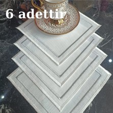 Lasetu Ekru ve Silver Detaylı Zarif Kokteyl Peçetesi, Kahve Yanı Peçete, Sunum Peçetesi 6lı
