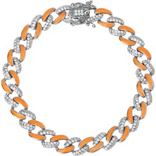 Emiliano Jewellery Zirkon Taşlı Gümüş Rengi Kaplamalı Turuncu Mineli Gurmet Gümüş Bileklik