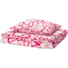 IKEA Harlır Tek Kişilik Nevresim Seti, Beyaz-Pembe, 150X200/50X60 cm