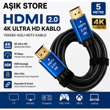 AŞIK STORE HDMI 2.0 Kablo 5 Metre 4K Ultra Hd 18GBPS Altın Uçlu Hdr Destekli Tv Monitör Ps5 Xbox Laptop Uyumlu