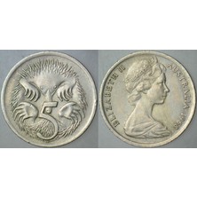 Banknoting Avustralya 5 Cent 1968 Karıncayiyen Temalı. Kraliçe Iı. Elizabeth.