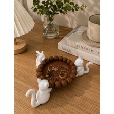 Regislunart Dekoratif Üç Kedili Takı Tepsisi - Modern 3D Figürlü Aksesuar Düzenleyici Organizer Sevimli Hediyelik Kedi Tasarımlı Anahtarlık