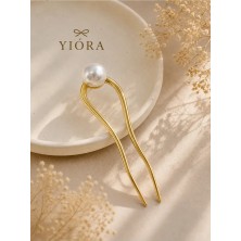 Yiora Premium Seri Inci Detaylı Parlak Metal Japon Çubuk Saç Gold Topuz Tokası 11-12 cm