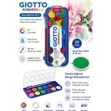 ArtMaster 12 Renk Sulu Boya 30MM Büyük 1 Paket Giotto 12 Li Suluboya Fırça Hediyeli Canlı Renkler Acquerelli Kaliteli Yıkanabilir