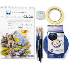 Esranın Dünyası Suluboya Seti, A4 300 gr Defter, Daler Rowney Aquafine 18 Renk, Van Gogh Fırça Seti, Maskeleme Bandı