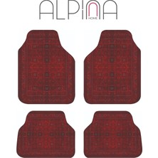 Alpina Home Etnik Desenli Kırmızı Oto Paspas Takımı 4 Parça Kaymaz Taban Yıkanabilir Dijital Baskı