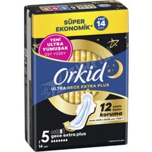 4 Adet Orkid Ultra Ekstra Dörtlü Hijyenik Ped Gece Plus 14'lü