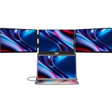 Trimonitör 16” Üçlü Taşınabilir Monitör (Stantlı) Çoklu Ekran Laptop Notebook Monitörü 1920X1200 IPS Type-C