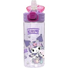 Esranın Dünyası 500ML Kuro Temalı Lislı Yumuşak Silikon Pipetli Kulplu Kilitlenebilir Su Matarası (Pembe-Mor)