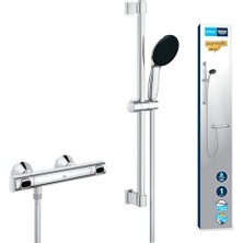 Esranın Dünyası Grohe Precision Flow Termostatik Duş Bataryası ve Vitalio Start 110 Sürgülü Duş Seti, 110MM 1 Akışlı El Duşu, 600MM Sürgülü Ray, 1750MM Duş Hortumu, 38°c Sabit Sıcaklık Ayarı, Krom, 34800001