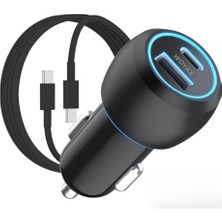 Esranın Dünyası Araç Şarj Aleti Çakmaklık Type-C + USB Girişli Kablolu Set 38W