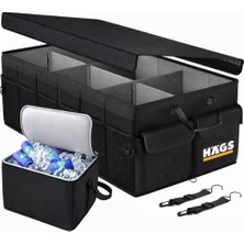 Esranın Dünyası Haegs Araç Bagaj Düzenleyici, Soğutucu Çantalı Bagaj Organizer Sağlam Katlanabilir, Otomobil ve Suv`lar Için, Cepli, 3 Ana Bölmeli, 100L: 90X40X28 cm - Siyah