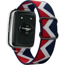 FirstModel Huawei Watch Fit 2 Uyumlu Örgü Bant Kordon, Pim Çevirici Aparatlı Pimli Zigzag Lacivert Gri Kırmızı