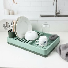 Esranın Dünyası Deconox Aqua Gri Tezgah Üstü Bulaşıklık - 42X26X12 cm Pratik Tabak ve Bardak Kurutma Rafı - Modern Mutfak Organizeri 2 Renk Seçeneği (Yeşil)