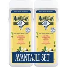 Le Petit Marseillais Vanilya Sütü Duş Jeli 2 x 400 ml Organik Krem Etkisiyle Yumuşak Temizlik