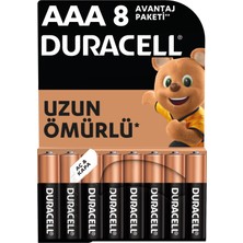 Duracell Alkalin AAA İnce Kalem Pil 1,5V 8'li Paket Uzun Ömürlü Yüksek Performanslı Güç Kaynağı