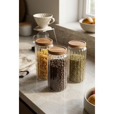 Cooker 3'lü 1,4 Litre Borosilikat Cam Bambu Kapaklı Kavanoz Seti CKR4545