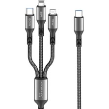 Sylar DC62 3in1 Type-C To 60W Type-C / 12W Lightning / 15W Micro 1.2m Hızlı Şarj Kablo - Siyah
