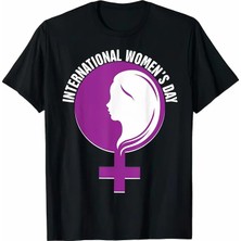 Pomeya  8 Mart Dünya Kadınlar Günü Baskılı Oversize Bisiklet Yaka T-Shirt - Siyah