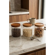 Cooker 3'lü 700 ml Borosilikat Cam Bambu Kapaklı Kavanoz Seti CKR4547