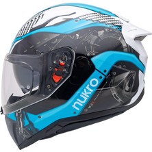 Nukrotech Nukro B-506 Level Beyaz-Mavi  Güneş Vizörlü Kapalı Motosiklet Kaskı