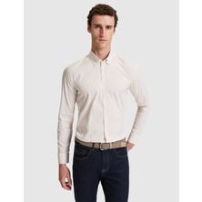 Pierre Cardin Erkek Bej Çizgili Slim Fit Uzunkollu Gömlek 50320890-VR011