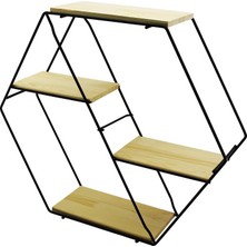 Go İthalat Petek - 4 Katlı Metal Iskeletli - Ahşap Raflı  Dekoratif Raf  60 x 14 x 53 cm (5586)