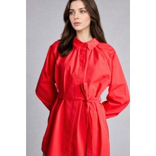 DeFacto %100 Pamuk Relax Fit Poplin Uzun Kollu Kırmızı Tunik G7704AX26SP