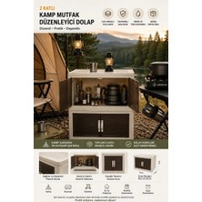 Begin Power 80 Litre 2 Katlı Portatif Katlanabilir Kamp Mutfak Dolabı Kapaklı Dolap Kamp Mutfağı Beyaz