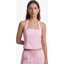 Koton Koton x Sibil Çetinkaya - Pamuklu Slim Fit Arkadan Bağlama Detaylı Çizgili Halter Yaka Korse Büstiyer