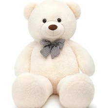 Esranın Dünyası Papyonlu Sevimli Peluş Şaşkın Ayı 80 cm - Sevgiliye Özel Hediye Beyaz