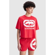 Ecko Unltd. Ecko Red Audrey Loose Fit Bisiklet Yaka Baskılı %100 Pamuk Kadın Kırmızı Tshirt