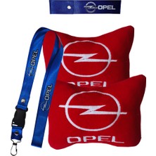 Opel Uyumlu Nakışlı Kırmızı Polar Ortopedik Seyahat Boyun Yastık / Oto Ayna Askısı & Tampon Çeki Ipi