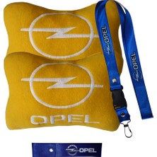 Opel Uyumlu Nakışlı Sarı Polar Ortopedik Seyahat Boyun Yastık / Oto Ayna Askısı & Tampon Çeki Ipi