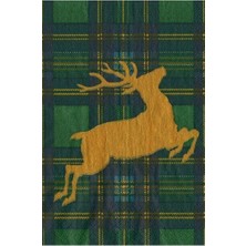 Caspari Reindeer Tartan Green Cocktail Napkins - Includes 15 Cocktail Napkins