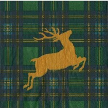 Caspari Reindeer Tartan Green Cocktail Napkins - Includes 20 Cocktail Napkins