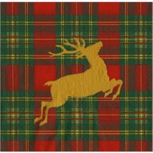 Caspari Reindeer Tartan Red Cocktail Napkins - Includes 20 Cocktail Napkins