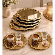 Sunvera Çelik Paslanmaz 6 Adet Gold Yuvarlak Dalgalı Çay Kahve ,söz,nişan,çikolata Sunum Tepsisi Lux Dekoratif Şık